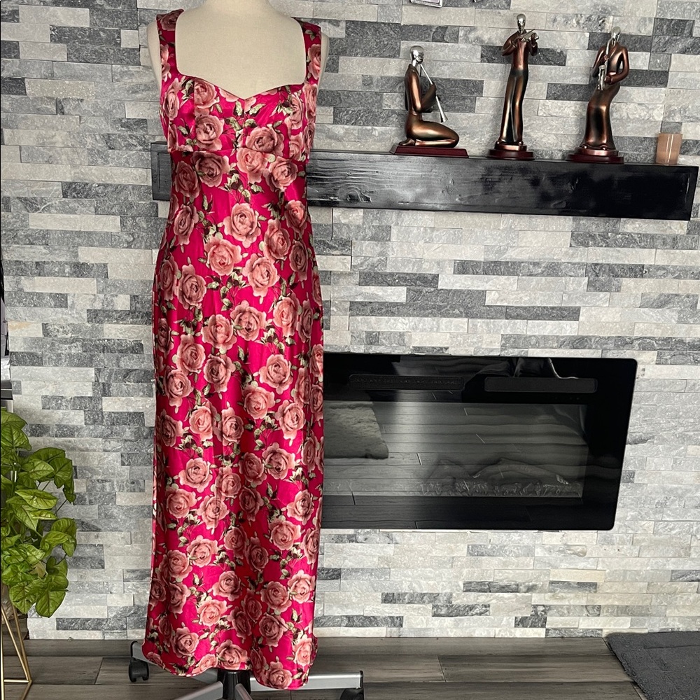 Wild Fable Pink Floral Slip Bodycon Dress - Maxi - Roses Cap Sleeve Size M